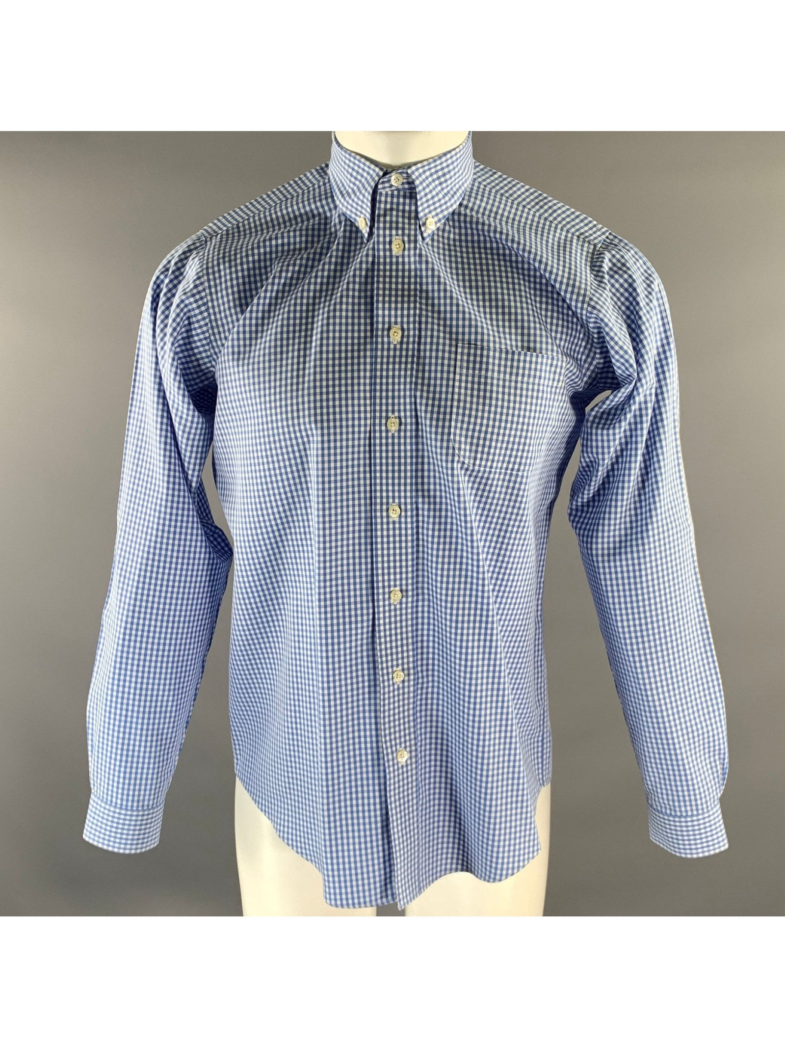 Brooks Brothers Size Xs Blue White Gingham Cotton Button Down Long Sleeve Shirt